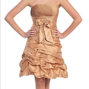 MAY QUEEN GOLD RUCHED STRAPLESS DRESS & SHAWL: NWT: SZ 10
